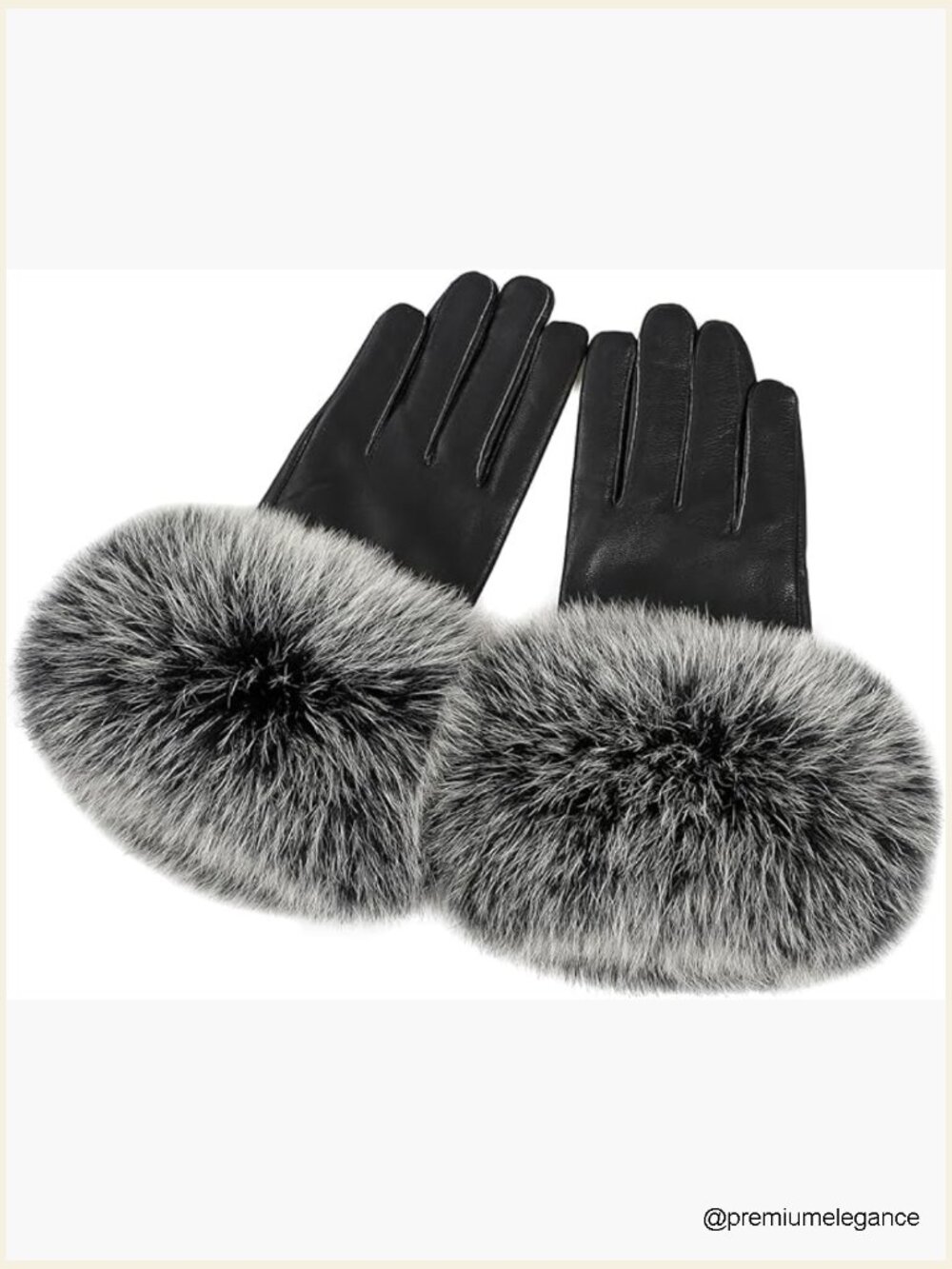 Genuine Lambskin Leather Gloves with Real Fox Fur Cuff Velvet Lined Winter